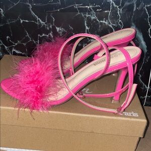 Fashion Nova Hot Pink Feathered Heels
